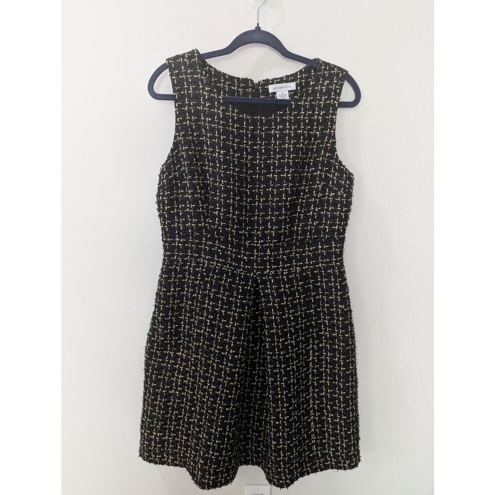 Liz Clairborne Black Gold Sleeveless Tweed Dress